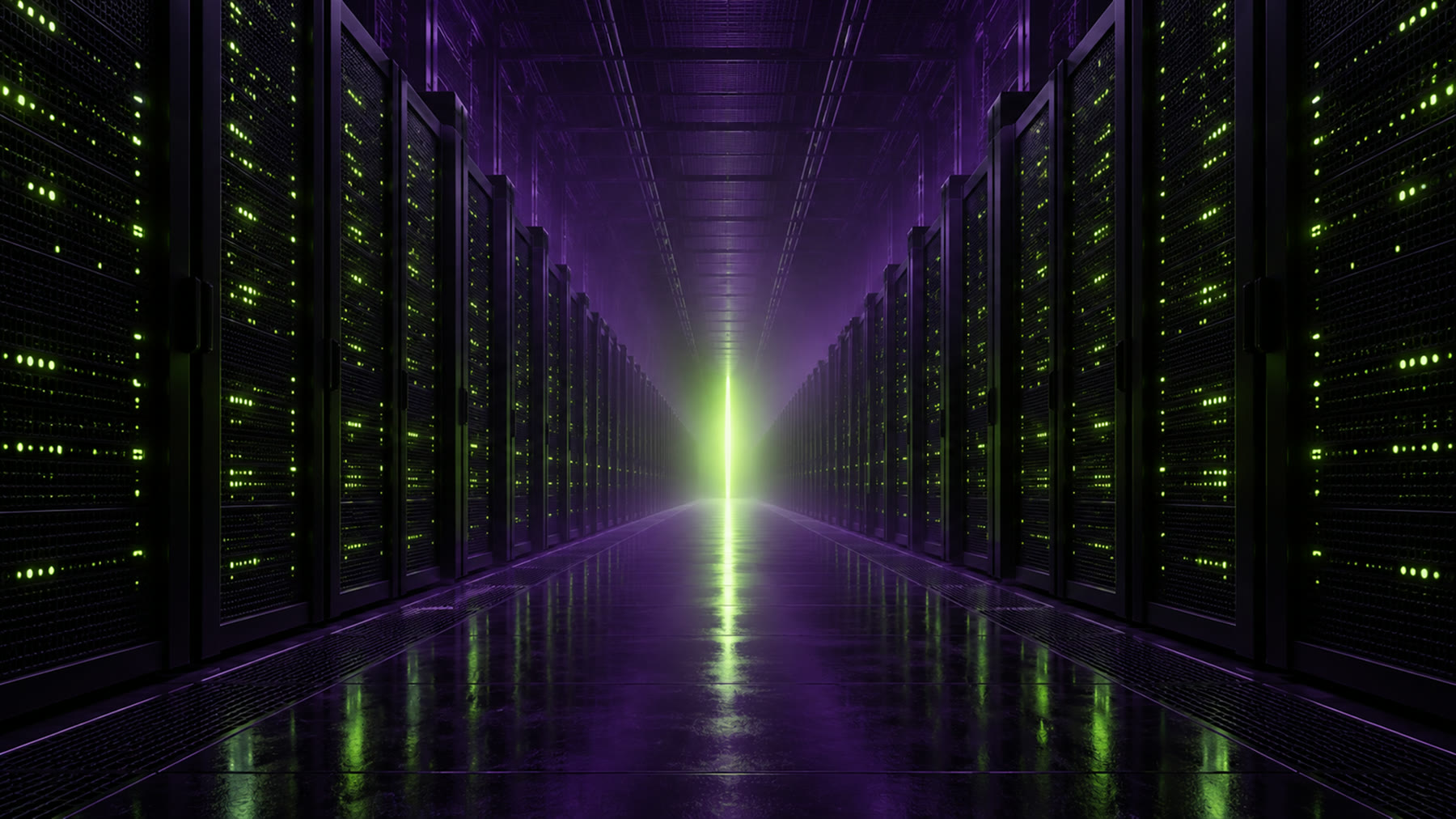 A long corridor of server racks