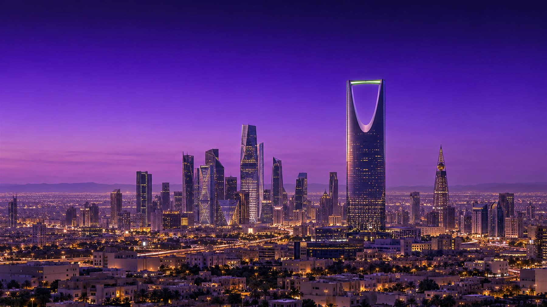 Riyadh skyline in violet evening light