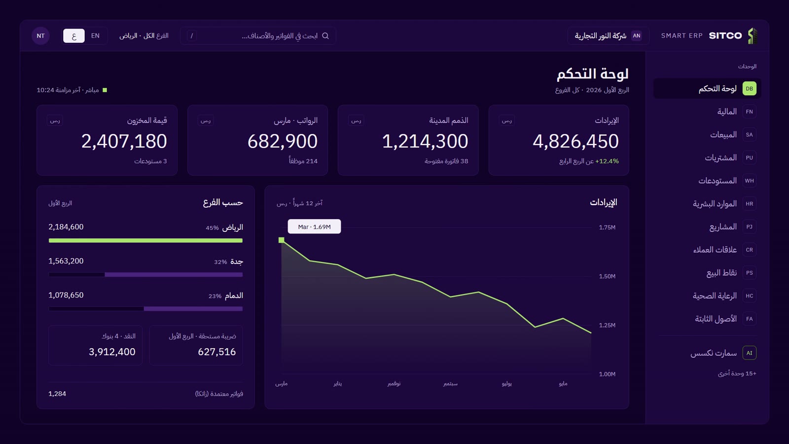 Smart ERP in Arabic