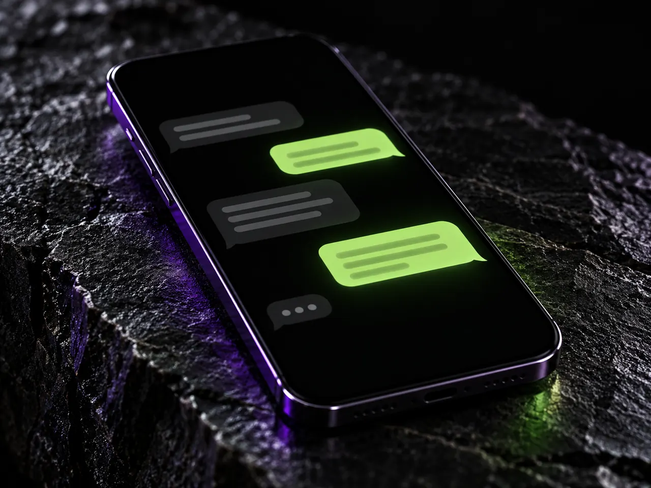 A phone showing a chat with green message bubbles