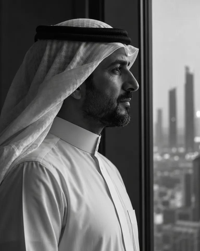 A Saudi executive looking out over Riyadh